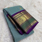 Vintage Sky Blue and Purple Handwoven Pure Silk KanchiPattu Saree with Floral Butta and Zari Border