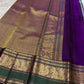 Vintage Sky Blue and Purple Handwoven Pure Silk KanchiPattu Saree with Floral Butta and Zari Border