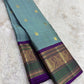 Vintage Sky Blue and Purple Handwoven Pure Silk KanchiPattu Saree with Floral Butta and Zari Border