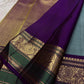 Vintage Sky Blue and Purple Handwoven Pure Silk KanchiPattu Saree with Floral Butta and Zari Border