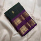 Royal purple pallu with vertical gold zari panels, Deep Green Rettapet Kancheepuram saree – view 7