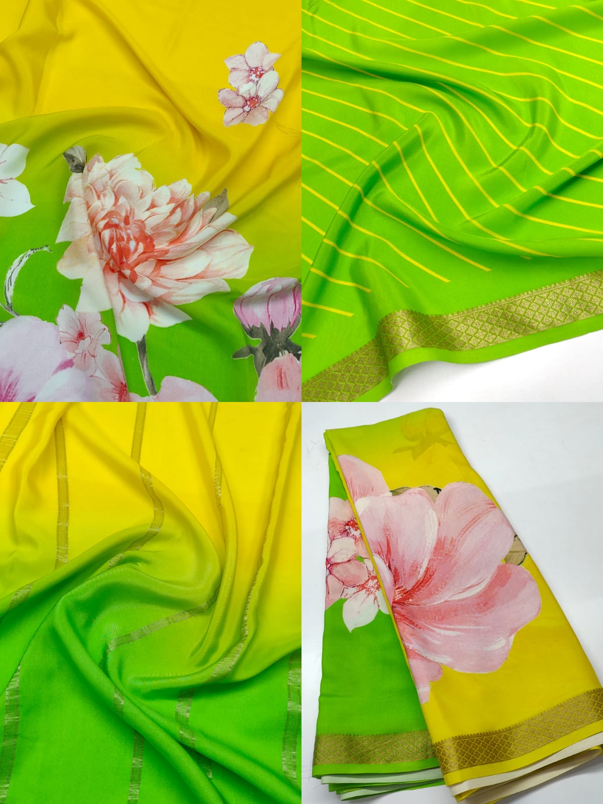 Pure Mysore Silk Crepe Saree Pastel Floral Prints with Zari Border