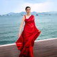 Lightweight Chanderi pattu silk saree with vibrant ruby red silk body