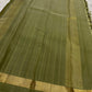 Olive Green Handwoven Pure Silk Kancheepuram Saree with Plain Body and Sage Green Zari Border