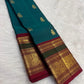 Peacock teal Elephant Ambari Butta Kanjivaram saree with Arakku and green zari border