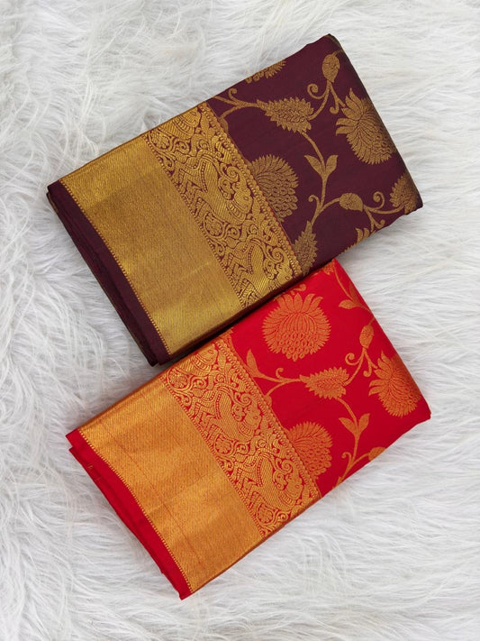 Handwoven Pure Silk Kanchipuram Saree detail from Idam Living