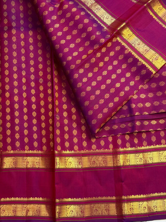 Elephant procession pallu on Vadamalli Pink Kanjeevaram silk saree - Idam Living