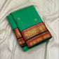 Emerald Aqua Green Shot-Colour Handwoven Pure Silk Kanchi Pattu Korvai Saree with Gold Zari Buttas and Raspberry Pink Pallu