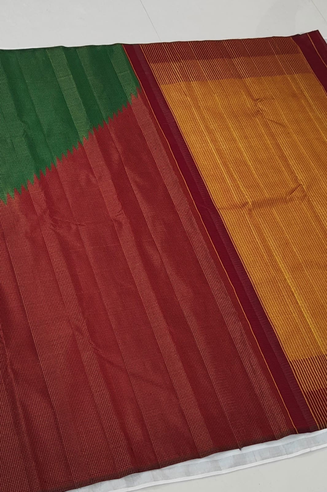 Emerald green and Arakku Kanjeevaram zari saree in handwoven pure silk