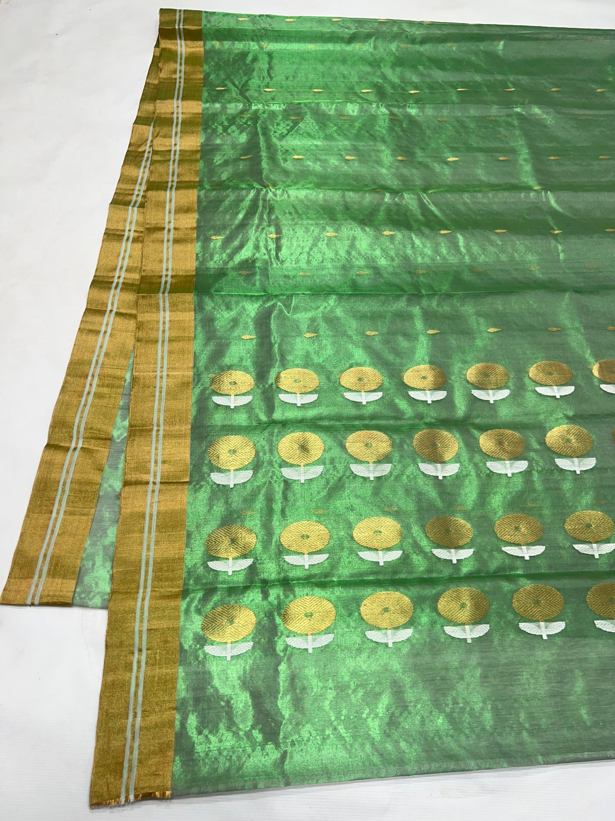Jade green festive Chanderi tissue silk saree