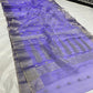 Amethyst lavender Chanderi silk saree showing silver-grey borders and the decorative paisley-vine pallu