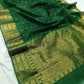 Emerald Green Chanderi Katan Silk saree pallu showing fine gold-toned zari with floral and foliate detailing