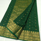 Emerald Green Handloom Chanderi Silk saree pallu showing broad finely worked zari composition