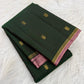 Emerald Green handwoven pure silk Kanjeevaram Butta saree — body zari butta close-up — Idam Living