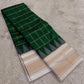 Emerald Green Lightweight Pure Silk Kanchipuram Kattam Saree with Ivory Gold Border