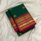 Emerald Green Kanchi Pattu saree with traditional Seer bands and Vanki temple edge