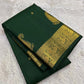 Intricate Mayil motif gold zari border on green Pure Silk Kanchipuram saree