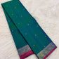 Peacock Blue Handwoven Pure Silk KanchiPattu Saree with Small Gold Buttas & Petite Zari Elephant Border