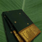 Emerald green and antique gold handwoven Kanjivaram silk saree with korvai small butta border – Idam Living