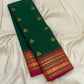 Emerald Green Pure Silk Kanchipuram Korvai saree with Arakku Red Mayil zari border