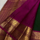 Emerald Green Handwoven Pure Silk Kanjeevaram Saree with Raspberry Pink Mayil Korvai Border