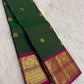 Emerald Green Handwoven Pure Silk Kanjeevaram Saree with Raspberry Pink Mayil Korvai Border