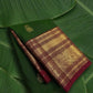 Pure Kanjivaram silk saree emerald green with burgundy red korvai border and yaanai ambari butta – front drape view