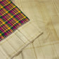 Emerald green magenta and turmeric yellow checked Kanchipattu silk saree with ivory zari border Idam Living