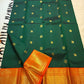 Handwoven Emerald Green Kanjivaram saree with Radiant Orange contrast