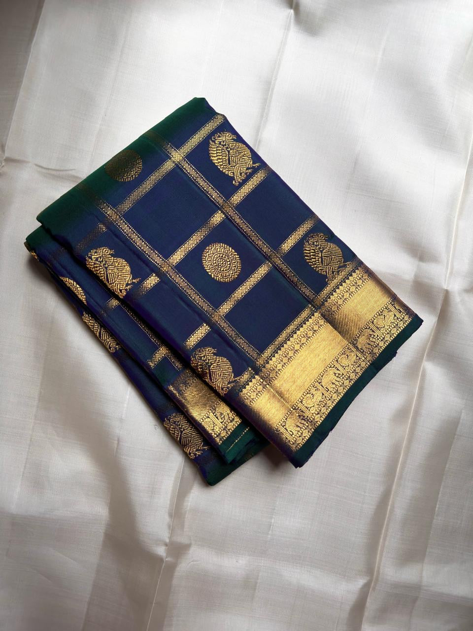 Peacock Blue Handwoven Pure Silk Kanchipuram Saree with Zari Kattam Border