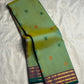 Emerald and Parrot Green Shot Colour Handwoven Pure Silk Kanchi Pattu Saree with Mayil Chakram Butta and Korvai Border