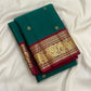Emerald Teal Green Handwoven Pure Silk Kanchi Pattu Saree with Round Zari Buttas and Raspberry Red Pallu