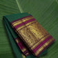 Emerald teal green Kanjivaram silk saree with magenta violet border – front view