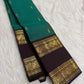 Emerald Teal Handwoven Pure Silk Kanjipuram Rettapet Saree — full saree view — Idam Living