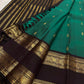 Emerald teal pallu with espresso brown zari border, Kanjipuram Rettapet saree