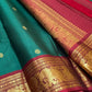 Emerald Teal Green Handwoven Pure Silk Kanchi Pattu Saree with Round Zari Buttas and Raspberry Red Pallu