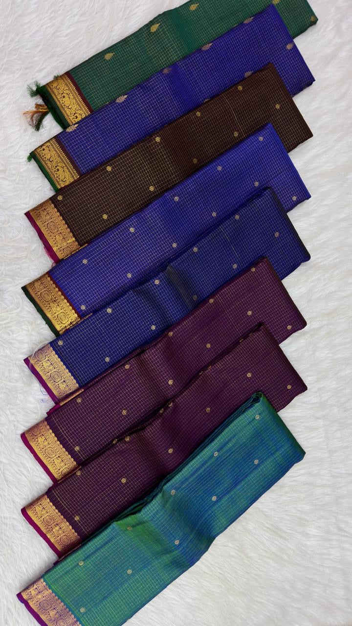 Espresso Brown Kanchipuram border with mythic bird and floral gold zari panels