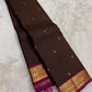 Espresso Brown Pure Silk Kanchipuram Zari Kattam saree with Rani Pink border