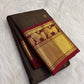 Espresso brown handwoven Kanchipuram silk saree with fine Vairaoosi lines