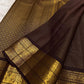Deep Espresso Brown pure silk Kancheepuram saree — zari lines detail