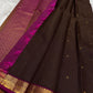 Espresso Brown Zari Kattam Kanchipuram saree with vivid Rani Pink Pettu