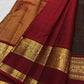 Espresso Brown Zari Kattam Kanchipuram silk saree with gold checks