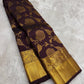 Deep Aubergine Floral Jaal Pure Silk Kanchipuram Saree with Gold Peacock & Yazhi Border: view 5