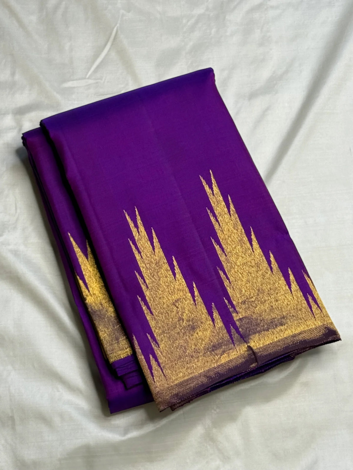 Ettukol temple border on purple Kanchipuram saree