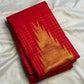 Ettukol zari temple geometry on red Kanjivaram saree