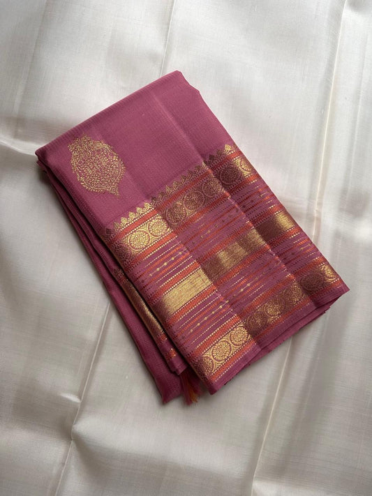 Artisan handwoven orchid pink Kanchi Pattu silk saree with exclusive zari motifs