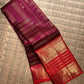 Deep Plum Handwoven Pure Silk Kanchipuram Zari Kattam Saree with Vermilion Elephant Zari Border – additional detail view 1