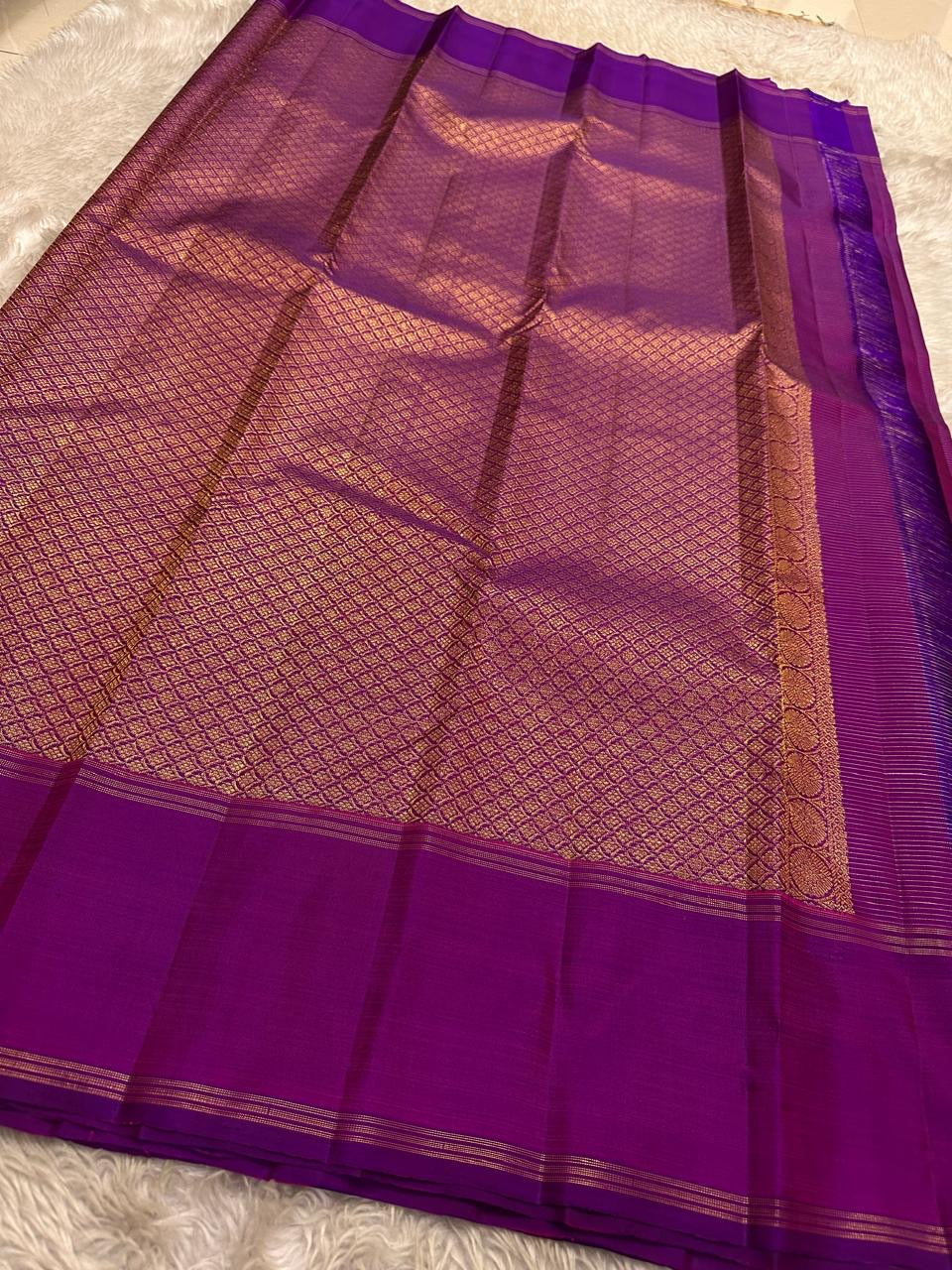 zari woven purple pallu with diamond pattern pure kanchipuram silk saree shipped from New Jersey USA