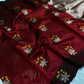 Deep red Chanderi saree with pale metallic pallu