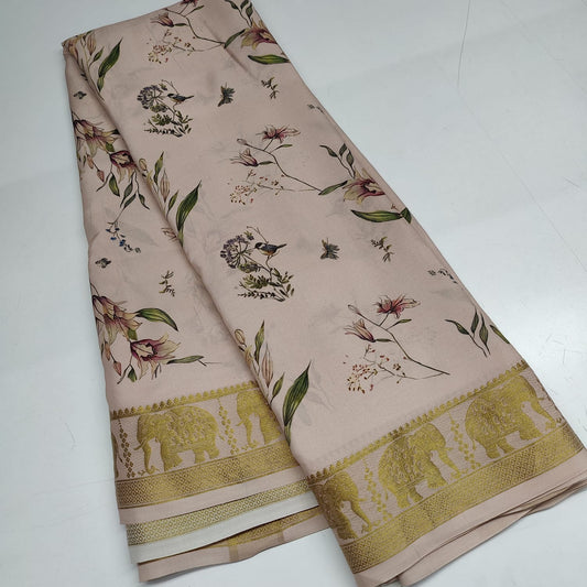 Pastel Bloom Pure Mysore Crepe Silk Saree With Floral Print Elegance